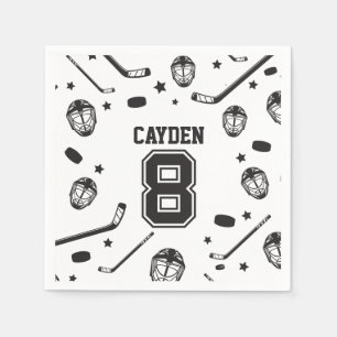 Serviette En Papier Hockey noir et blanc 8e anniversaire