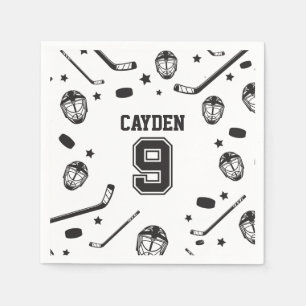 Serviette En Papier Hockey noir et blanc 9e anniversaire