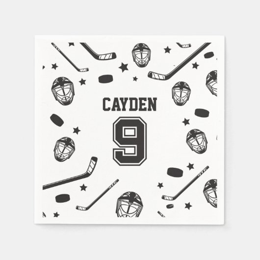 Serviette En Papier Hockey noir et blanc 9e anniversaire (Devant)