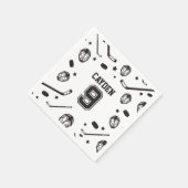 Serviette En Papier Hockey noir et blanc 9e anniversaire (Coin)