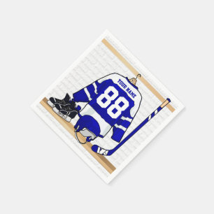 Serviette En Papier Hockey sur glace bleu et blanc personnalisé Jerse