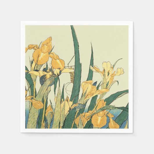 Serviette En Papier Hokusai grasshopper et iris Japon (Devant)