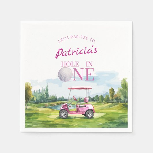 Serviette En Papier Hole In One Pink Golf 1st Birthday  (Devant)
