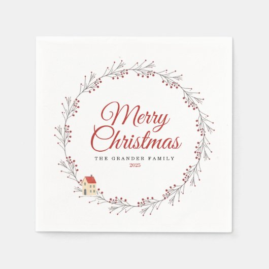 Serviette En Papier Holiday Berry Branch Merry Christmas Custom  (Devant)