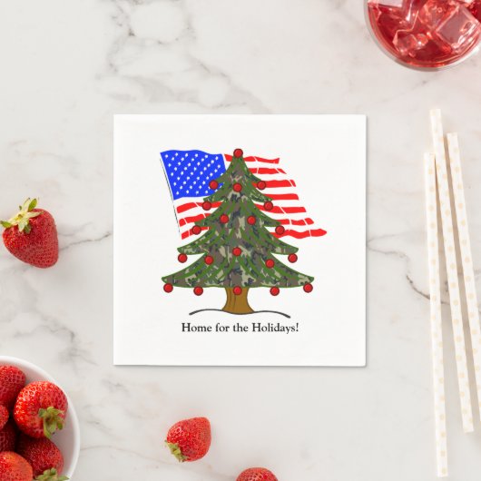 Serviette En Papier Holiday Camouflage Tree with USA Flag Christmas (En situation)
