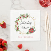 Serviette En Papier Holiday Cheer Poinsettia Wreath Gold Personalized (En situation)