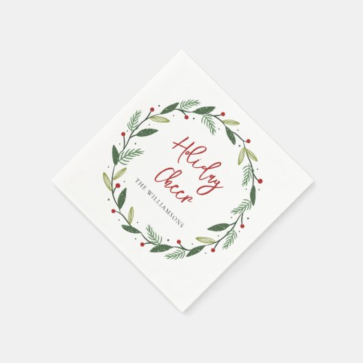 Serviette En Papier Holiday Cheer Wreath Handwritten Script Paper (Coin)
