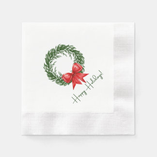 Serviette En Papier Holiday Cocktail Napkins | Happy Holidays Wreath