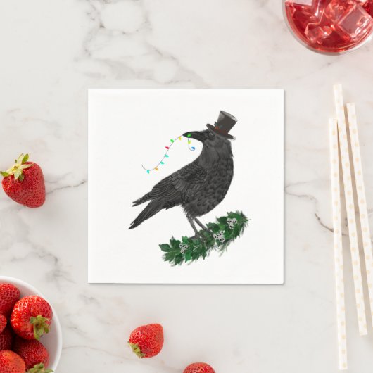 Serviette En Papier Holiday Crow with Top Hat (En situation)