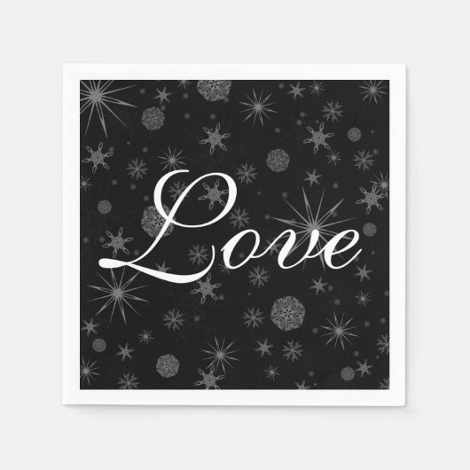 Serviette En Papier Holiday Love Black White Snowflakes Mariage d'hive (Devant)