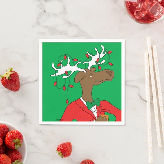 Serviette En Papier Holiday Moose Cocktail Napkin (En situation)