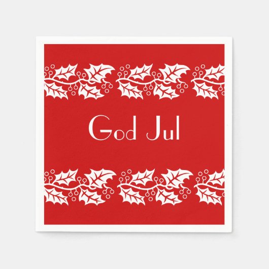 Serviette En Papier hollies blanches en rouge - Dieu Jul (Devant)
