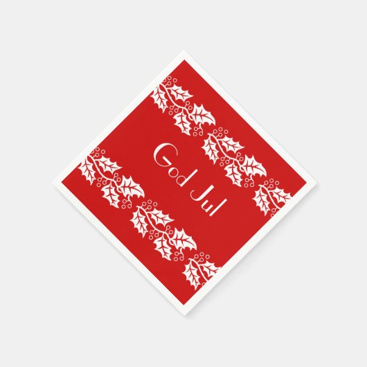 Serviette En Papier hollies blanches en rouge - Dieu Jul (Coin)