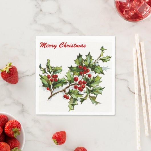 Serviette En Papier Holly Berries 001 (En situation)