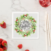 Serviette En Papier Holly Berries Joyeux Noël (En situation)