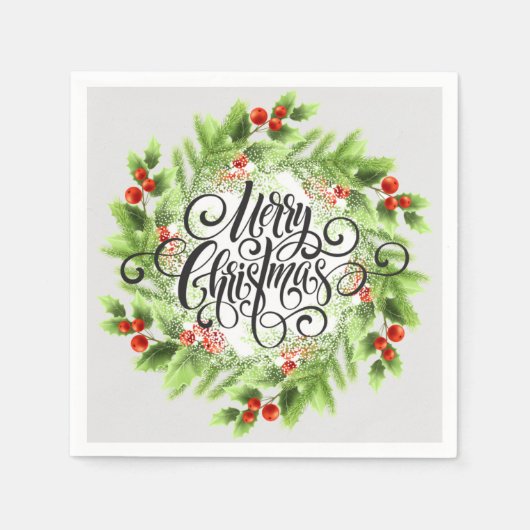 Serviette En Papier Holly Berries Joyeux Noël (Devant)