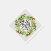 Serviette En Papier Holly Berries Joyeux Noël (Coin)