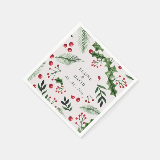 Serviette En Papier Holly Berries Noël Mariage d'hiver (Coin)
