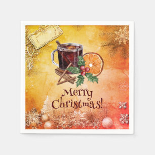 Serviette En Papier Holly Christmas Party Orange Cinnamon Salutation