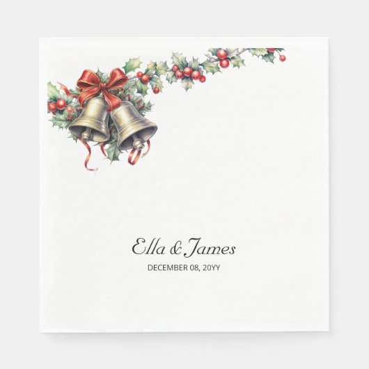 Serviette En Papier Holly et Bells Mariage d'hiver personnalisé (Devant)