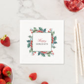 Serviette En Papier Holly et Berries Joyeuses Fêtes (En situation)