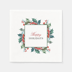 Serviette En Papier Holly et Berries Joyeuses Fêtes