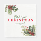 Serviette En Papier Holly et Pine à la fête de Noël blanche (Devant)