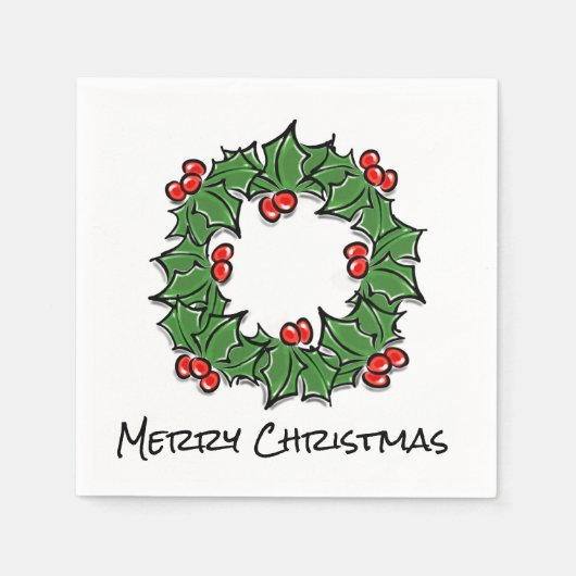 Serviette En Papier Holly Feuilles, Holly Berries, couronne de Noël (Devant)