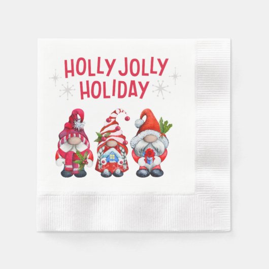 Serviette En Papier Holly Jolly Gnomes Noël fantastique (Devant)