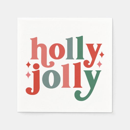Serviette En Papier Holly Jolly - Typographie des Fêtes Rétro (Devant)