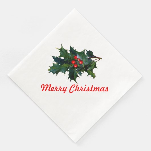 Serviette En Papier Holly Joyeux Napkin de Noël (Coin)