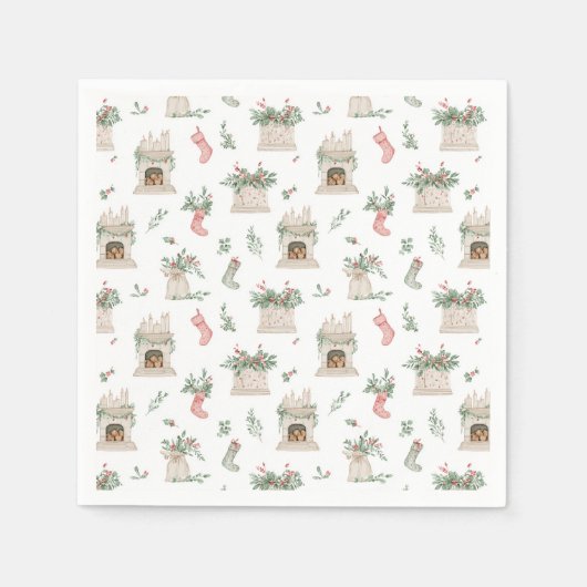 Serviette En Papier Holly Mantel Motif (Devant)