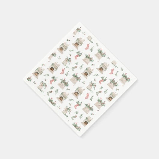 Serviette En Papier Holly Mantel Motif (Coin)
