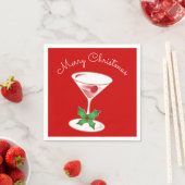 Serviette En Papier Holly Martini Cocktails Joyeux Noël Party Rouge (En situation)