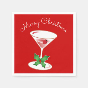 Serviette En Papier Holly Martini Cocktails Joyeux Noël Party Rouge