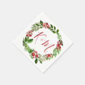 Serviette En Papier Holly Red Berry Noël Mariage moderne Monogramme (Coin)