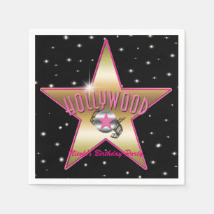 Serviette En Papier Hollywood Pink & Gold Star Black Anniversaire Part