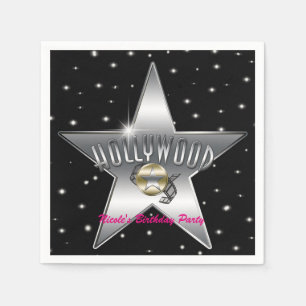 Serviette En Papier Hollywood Silver Star Black Anniversaire Party