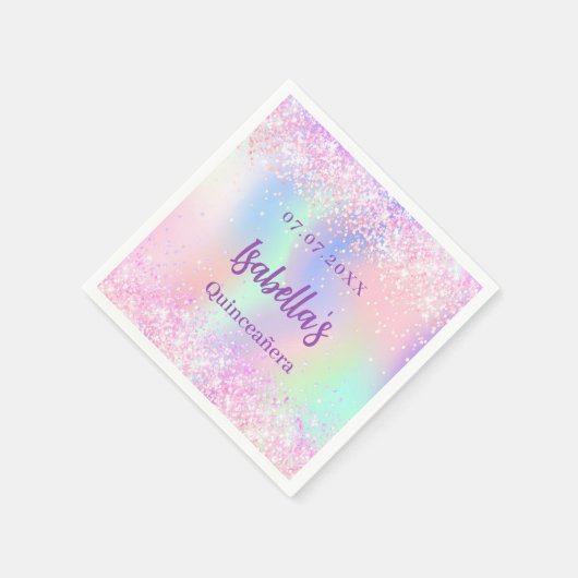 Serviette En Papier Holographe rose violet scintille Quinceanera (Coin)