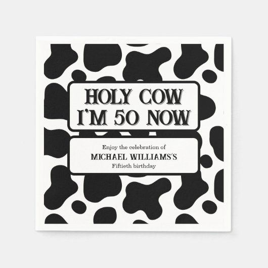 Serviette En Papier Holy Cow Funny Black White 50th Birthday (Devant)