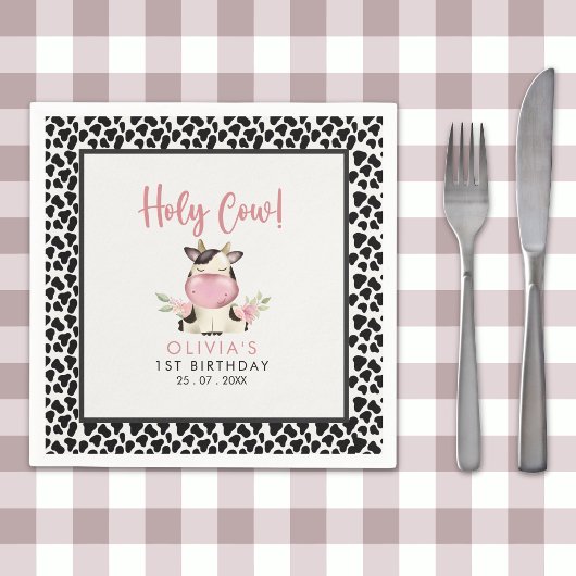 Serviette En Papier Holy Cow It's a Girl Cute Cow Birthday