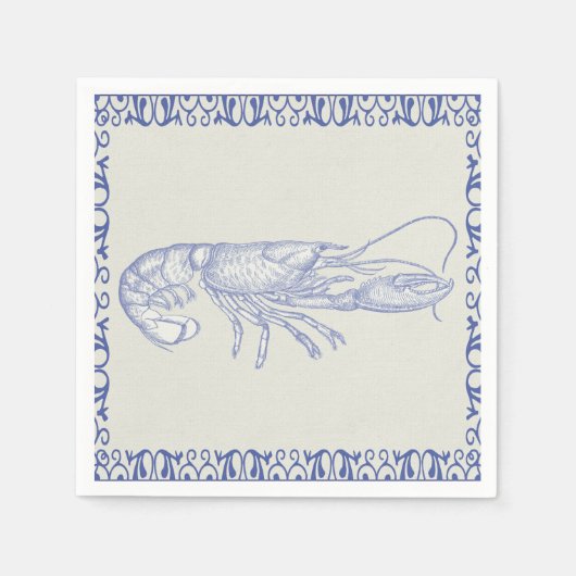 Serviette En Papier Homard bleu Beach Life sur crème (Devant)