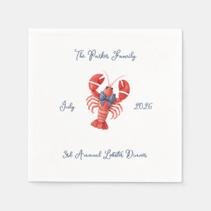 Serviette En Papier Homard d'été avec nœud, 4 juillet, Mariage côtier