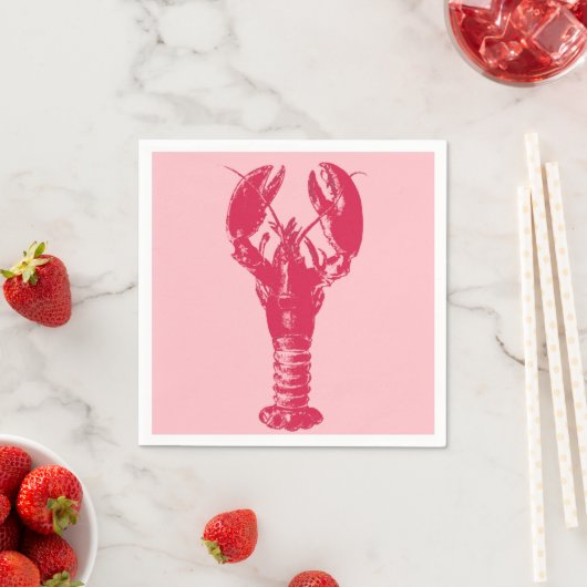 Serviette En Papier Homard Fuchsia sur rose clair (En situation)