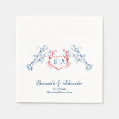 Serviette En Papier Homard Monogramme nautique Script Marine Mariage (Devant)