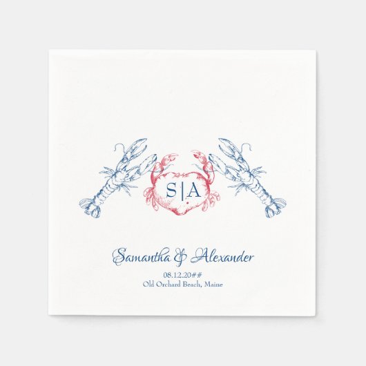 Serviette En Papier Homard Monogramme nautique Script Marine Mariage (Devant)