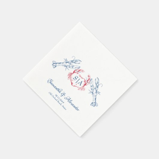 Serviette En Papier Homard Monogramme nautique Script Marine Mariage (Coin)