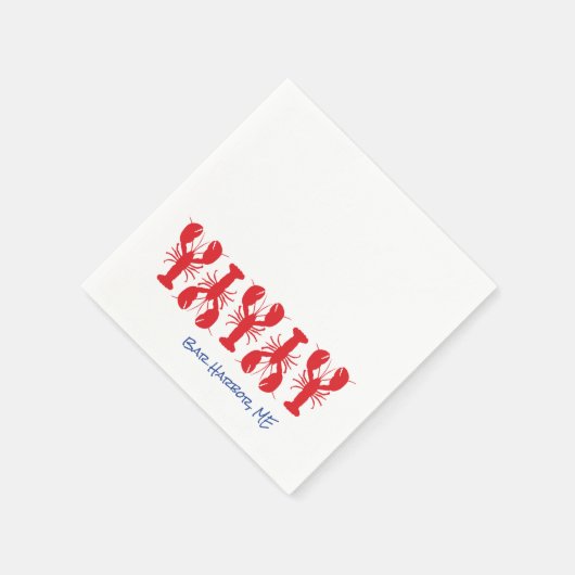 Serviette En Papier Homards Rouges Bleu Lieu Personnalisé CÔTE Preppy (Coin)