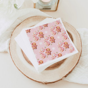 Serviette En Papier Homme en pain d'épice de bonhomme de Noël rose ann