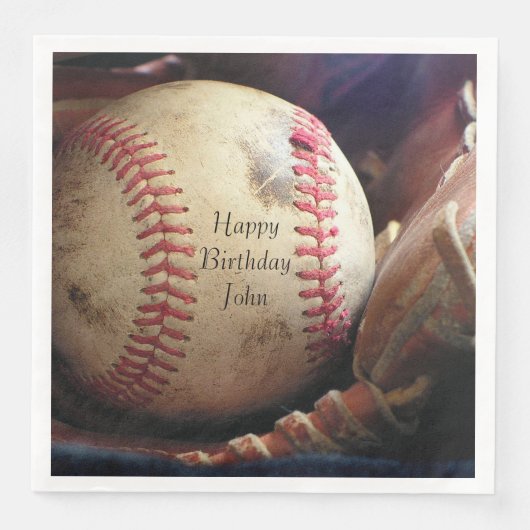 Serviette En Papier Hommes Anniversaire Baseball Sports Hobby Nom (Devant)